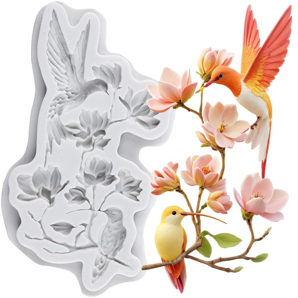 Hummingbird Wreath Silicone Molds Hummingbird Flower Wreath Fondant Mold Cake Decorating Tools Cupcake Topper Candy Chocolate Gumpaste Mold