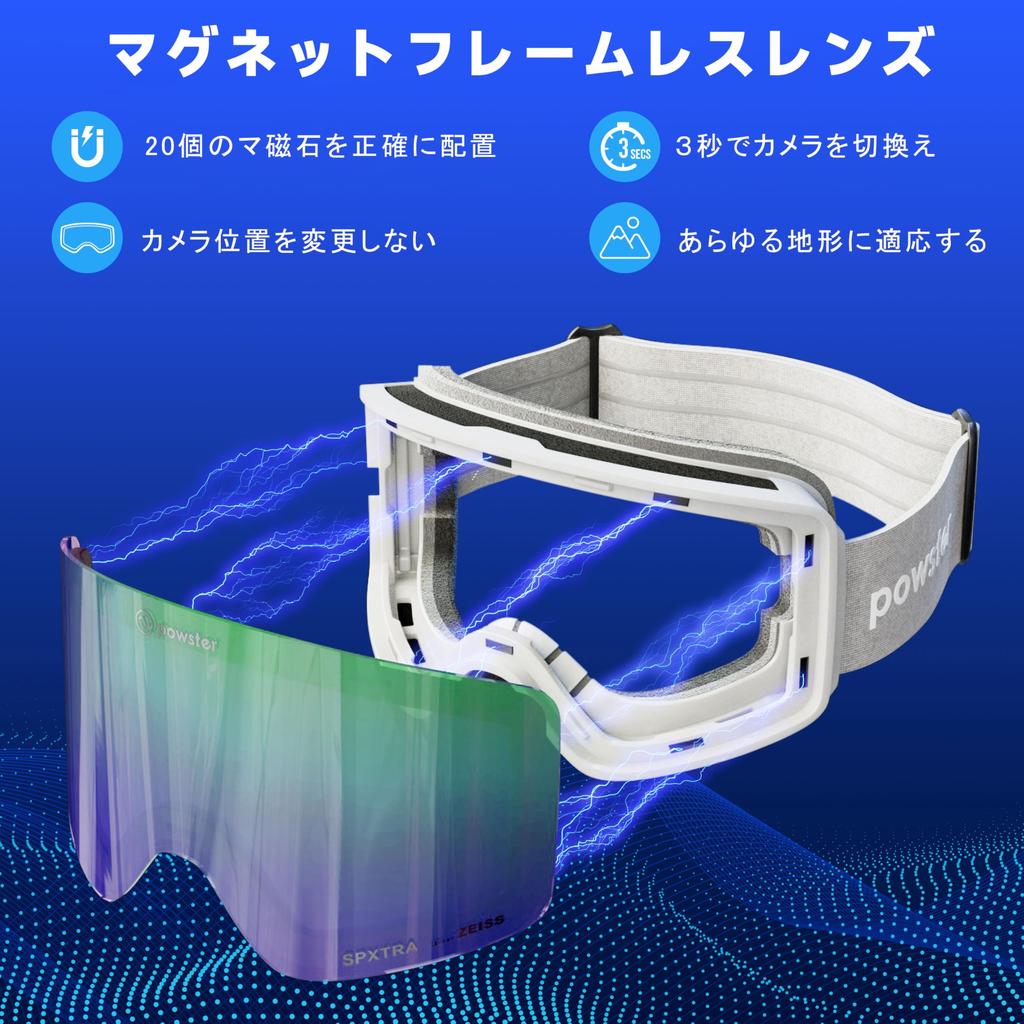 Powster and Skate Goggles for Intermediate Featuring SPXTRA Technology UV Fits Over Interchangeable Goggle Magnetic Silver White Ski, Snowboard,