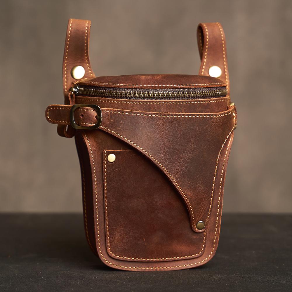 Genuine Leather Men's Waist Bag Retro style Phone Multifunctional Fashion Key Wallet Sports Phone Waist Bags For 6.5 In Phone