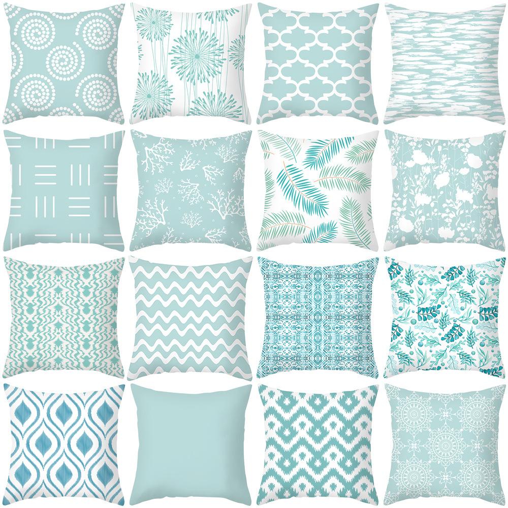 Blue Geometric Pillow Cover Nordic Simple Shopee Home Sofa Cushion Cover Peach Skin Printed Cushion