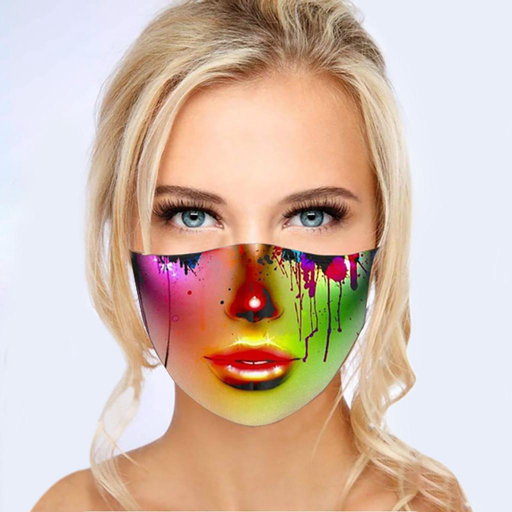 Reusable Dust Mask with Exaggerated Makeup Print for Women Washable Face Covering Adjustable Ear Loops Comfortable Fit