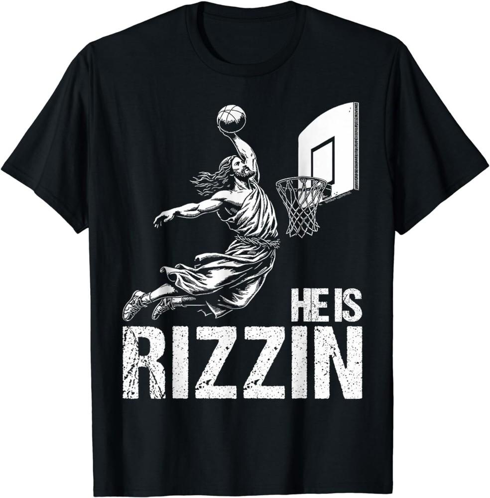 He Is Rizzin Funny Jesus Basketball Meme Easter Unisex T-Shirt Unisex T-Shirt L