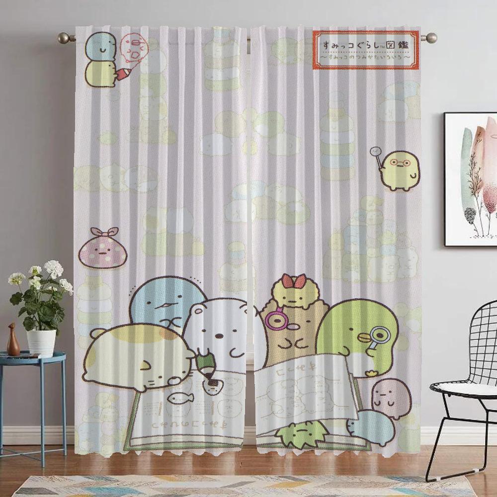 Modern Living Room Curtains 2 Pieces Sumikko Gurashi Home Interior Curtains for Camera Window Curtain Tulle for Bedroom Shades