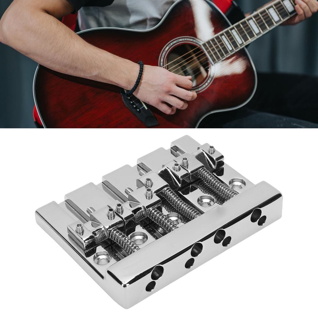 4 String Bass Bridge Fit for HiMass Zinc Alloy Rich 0.75 Inch String Spacing Bass Bridge Replacement