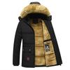 Men Winter Parka Fleece Lined Thick Warm Hooded Collar Coat Male Plush Jacket Autumn Work Out Wearing Black