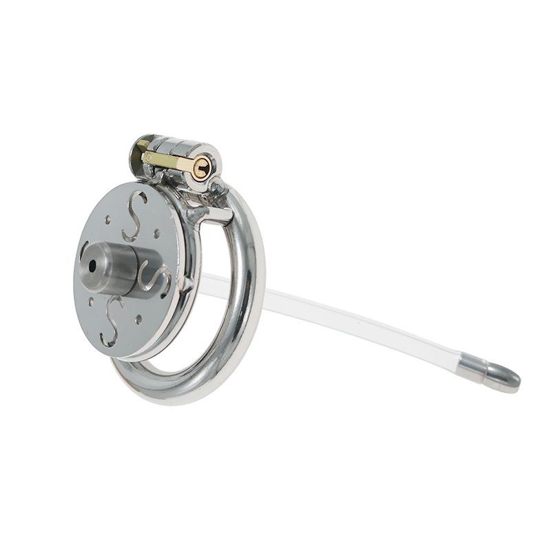 New Stainless Steel Chastity Lock Flat Plate S Hollow with Fine 5mm Catheter Chastity Device Penis Cage Sex Tool
