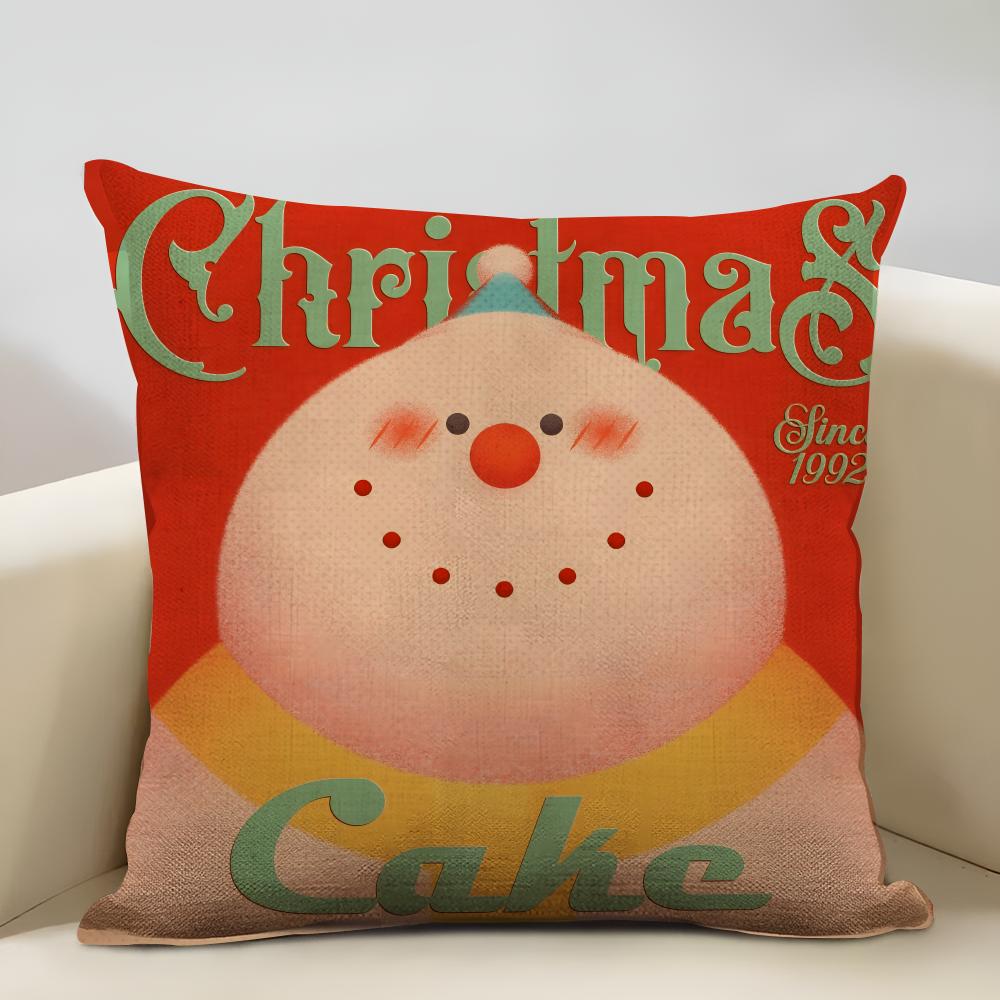 Cute Cartoon Christmas Cushion Cover Household Decoration Linen Sofa Cushion Cover: Skin-Friendly & Breathable With Invisible Zi