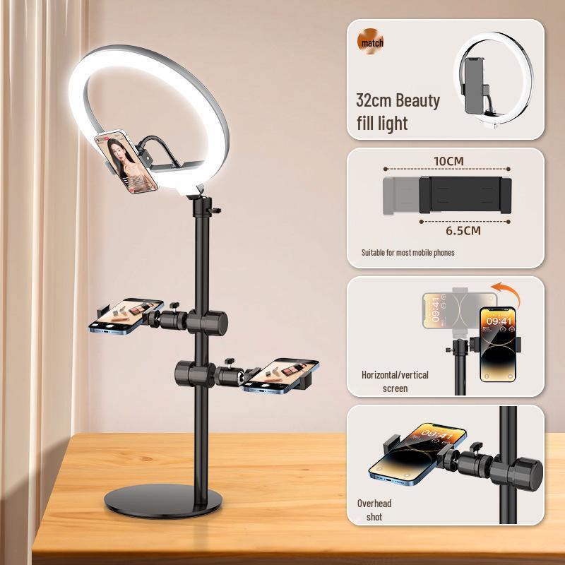 Dual-Machine Live Stream Phone Stand: Adjustable Desktop Holder for Shooting & Viewing