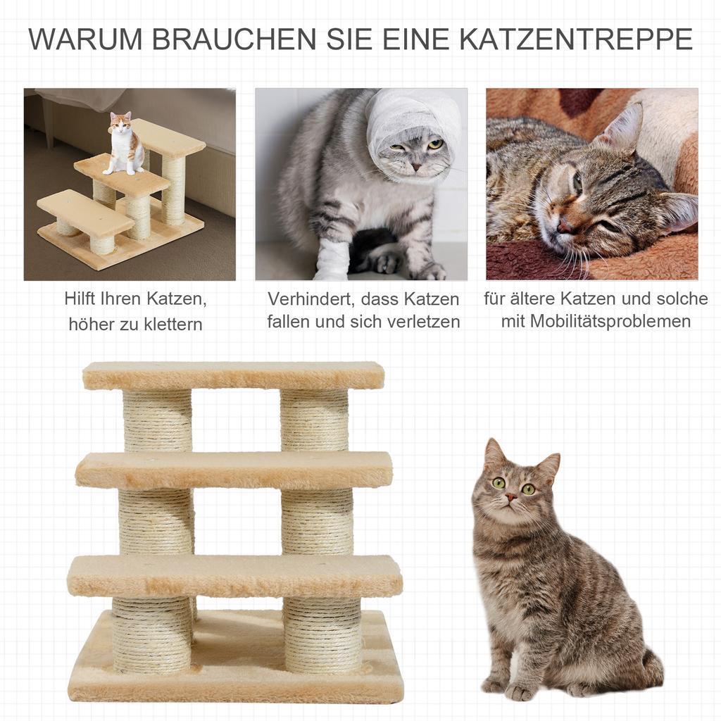 Pet Stairs 3-step Pet Ladder Cat dog Stairs Climb Ladder Cat Tree, Beige