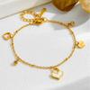 Stainless Steel Gold-Plated White Mother of Pearl Heart Bracelet Engraved "Love" Charm Zircon Accent Minimalist Luxury Jewelry