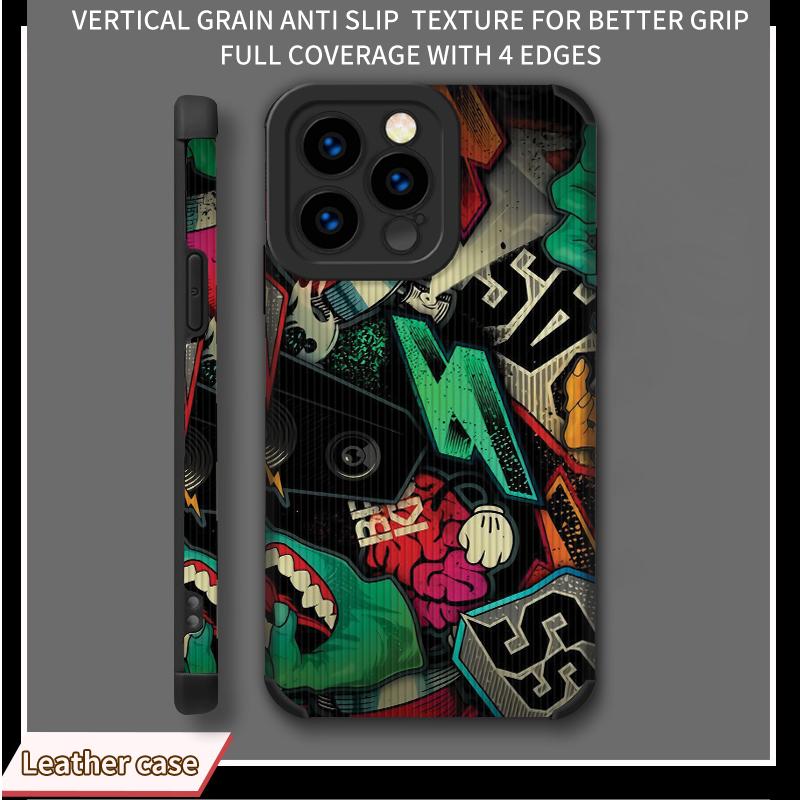 

Протиударний м’який силіконовий чохол із вертикальним зернистим шкіряним абстрактним мистецтвом і візерунком із повним захистом для iPhone з об’єктивом камери iPhone 16 чорний