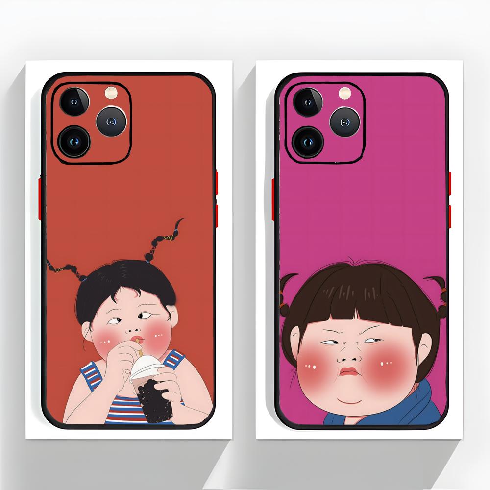 Coque de téléphone fille mignonne et originale Noir Mat Mince Coque de téléphone Pour iPhone17 16 15 14 13 ProMax