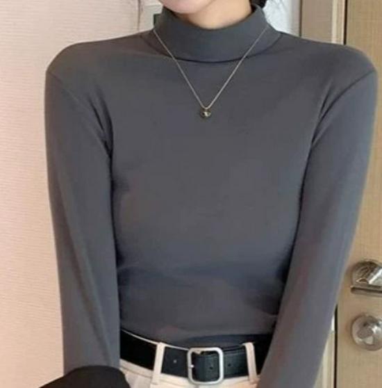 Women's Thermal Fleece Long Sleeve Top - Half-High Neck for Autumn/Winter