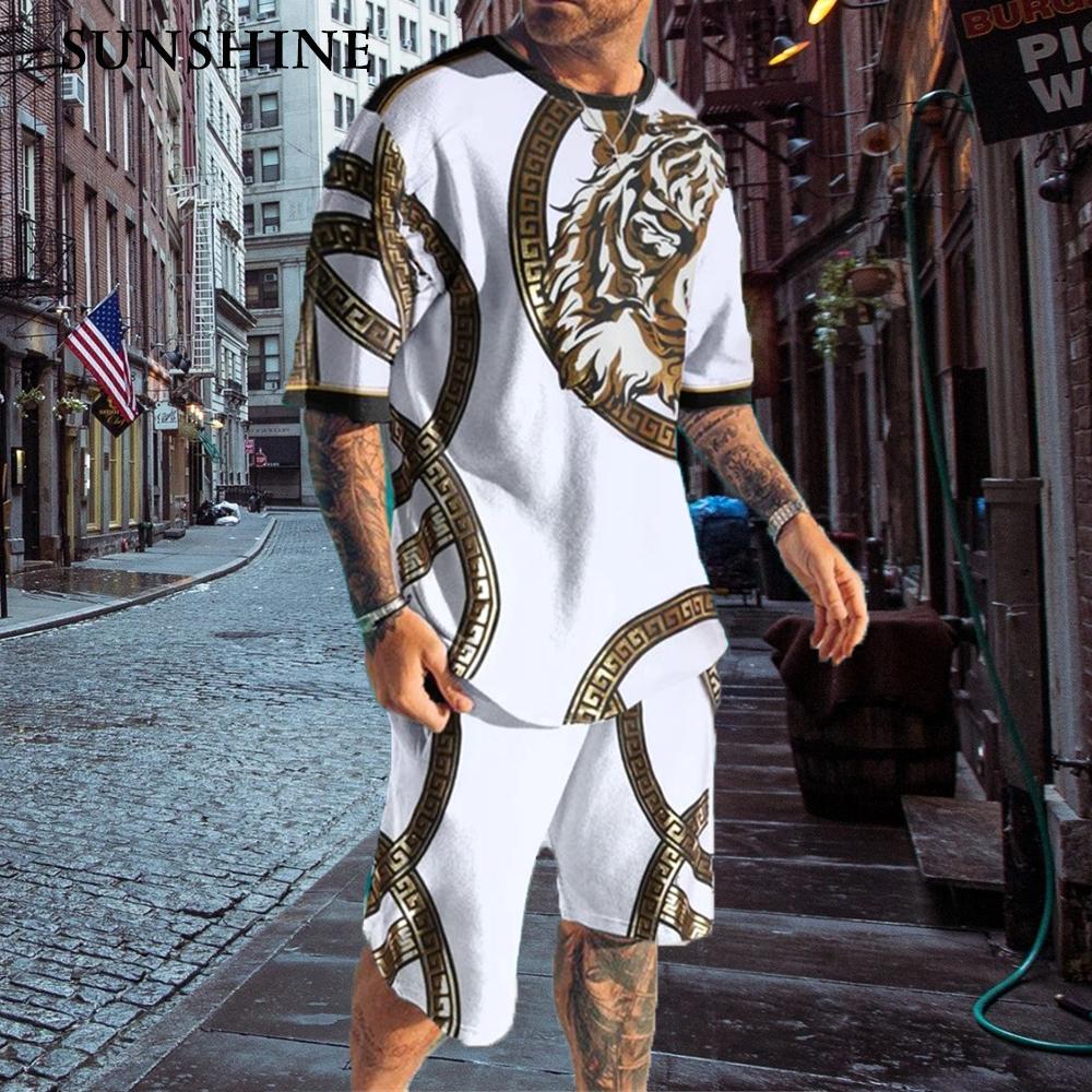 Men 2023 Summer Trend Sets Vintage 3D Printed Tracksuits Clothes Mens Sportswear Casual Shorts Tshirts Sport Suit Male Oversized
