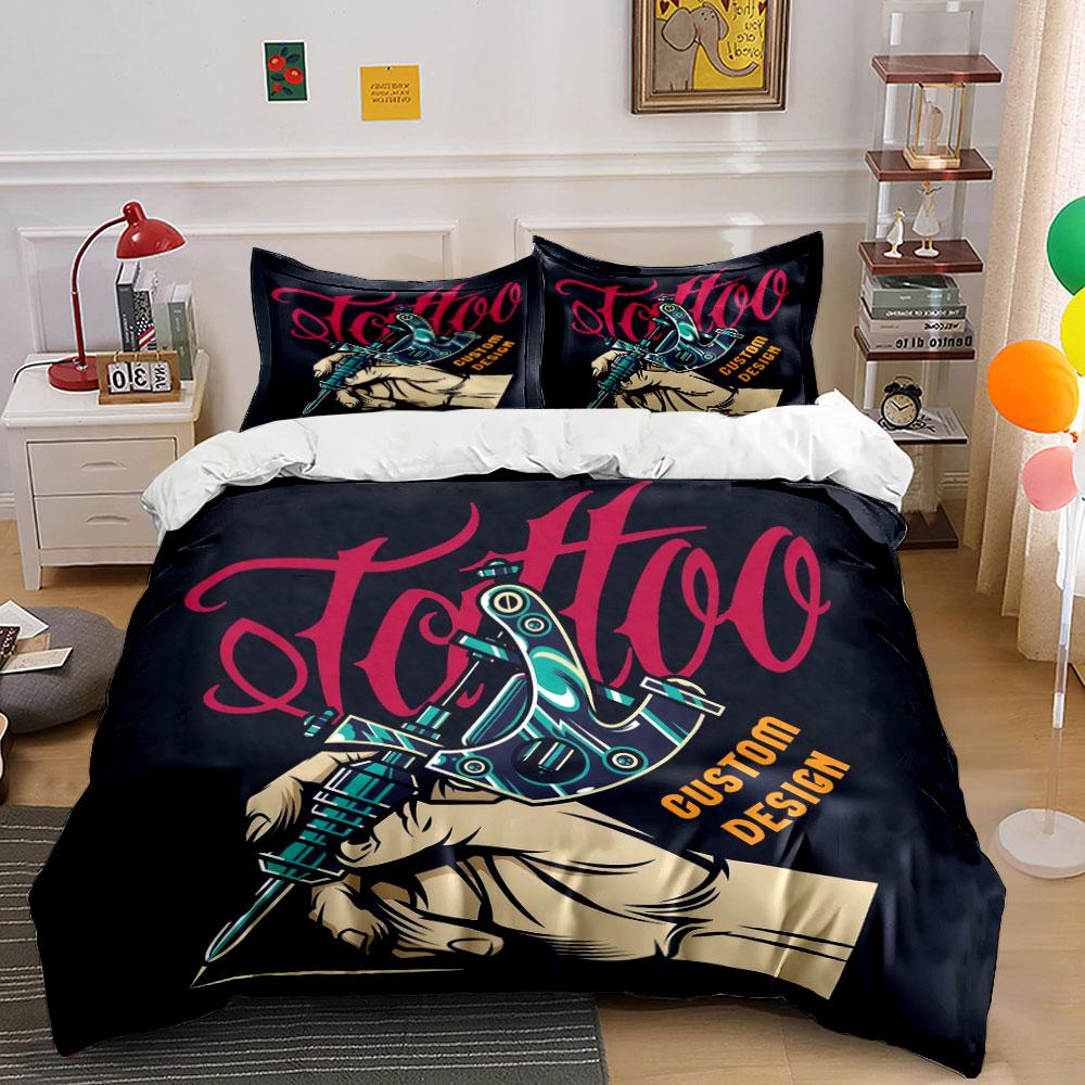 Tattoo Art Design Poster Set Soft Skin-Friendly Bedding Set Includes 1 Duvet Cover And 2 Pillowcase Gift