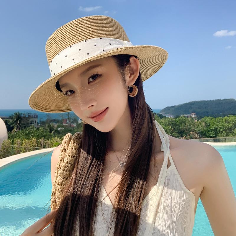 Elegant Fashion Hat Women's Spring Summer High Quality Lafite Straw Hat Sunshade Ribbon Breathable Straw Sunscreen Hat