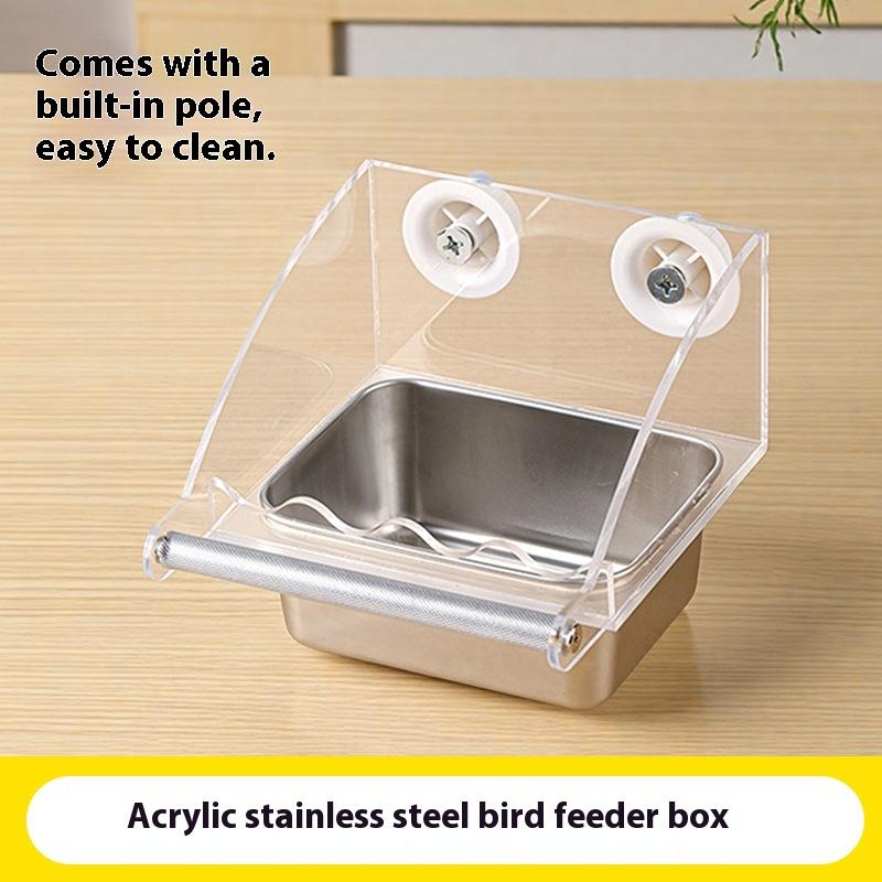 Acryl Edelstahl Vogelfutternapf Hängbar Abnehmbar Mit Ständer Verhindert Streuen Spender Papageien Futterbehälter
