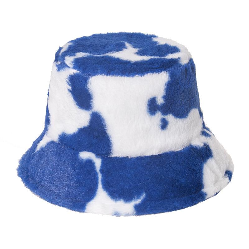Chi Internet Celebrity Black and White Cow Pattern Bucket Hat Autumn and Winter Plush Warm Shopping Versatile Ins Basin Hat