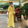 New Summer Women's Clothing Suit Fashionable Casual V-neck Pleated Lace-up Top Bubble Sleeve Skirt