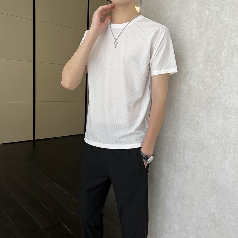 Men's Summer Ice Silk T-Shirt & Breathable Spandex Pants Set - High Elasticity, Sports Casual, Couple Style