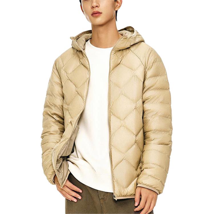 Anta Comfortable Casual Simple Hooded Loose Lightweight Down Jacket Men Outerwear Cream-Coffee 152447955-1