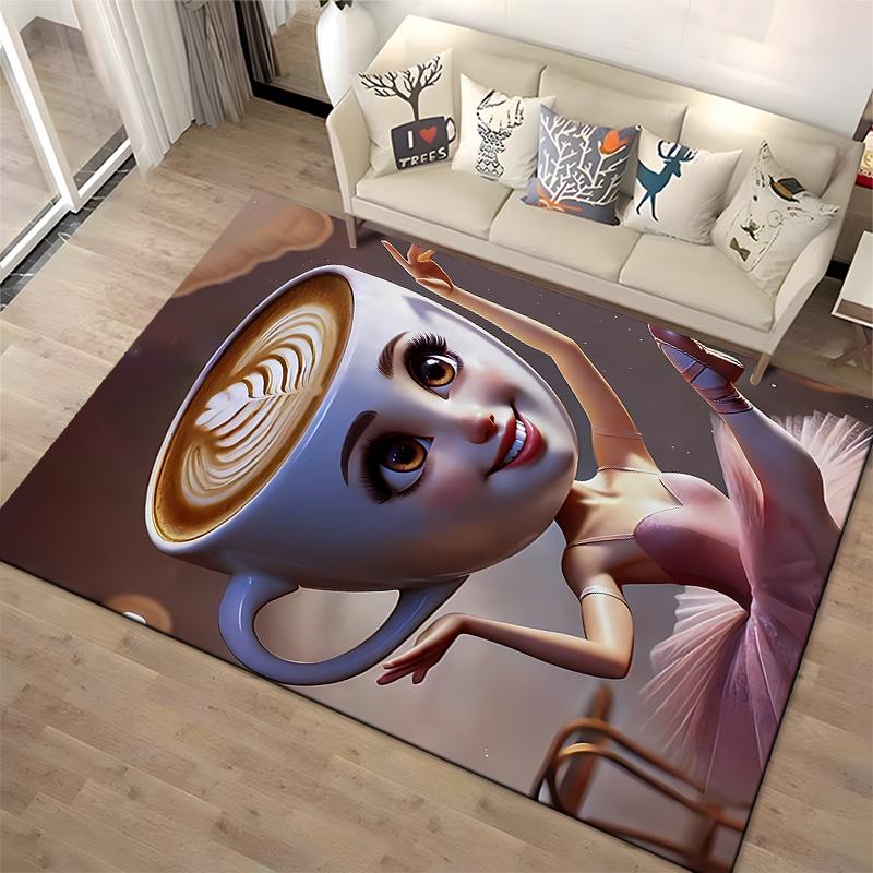 Pink Ballerina with Coffee Cup Head Surreal Art Carpet for Home Decor Suitable for Use As an Anti-slip for Room and Bedroom Sofas