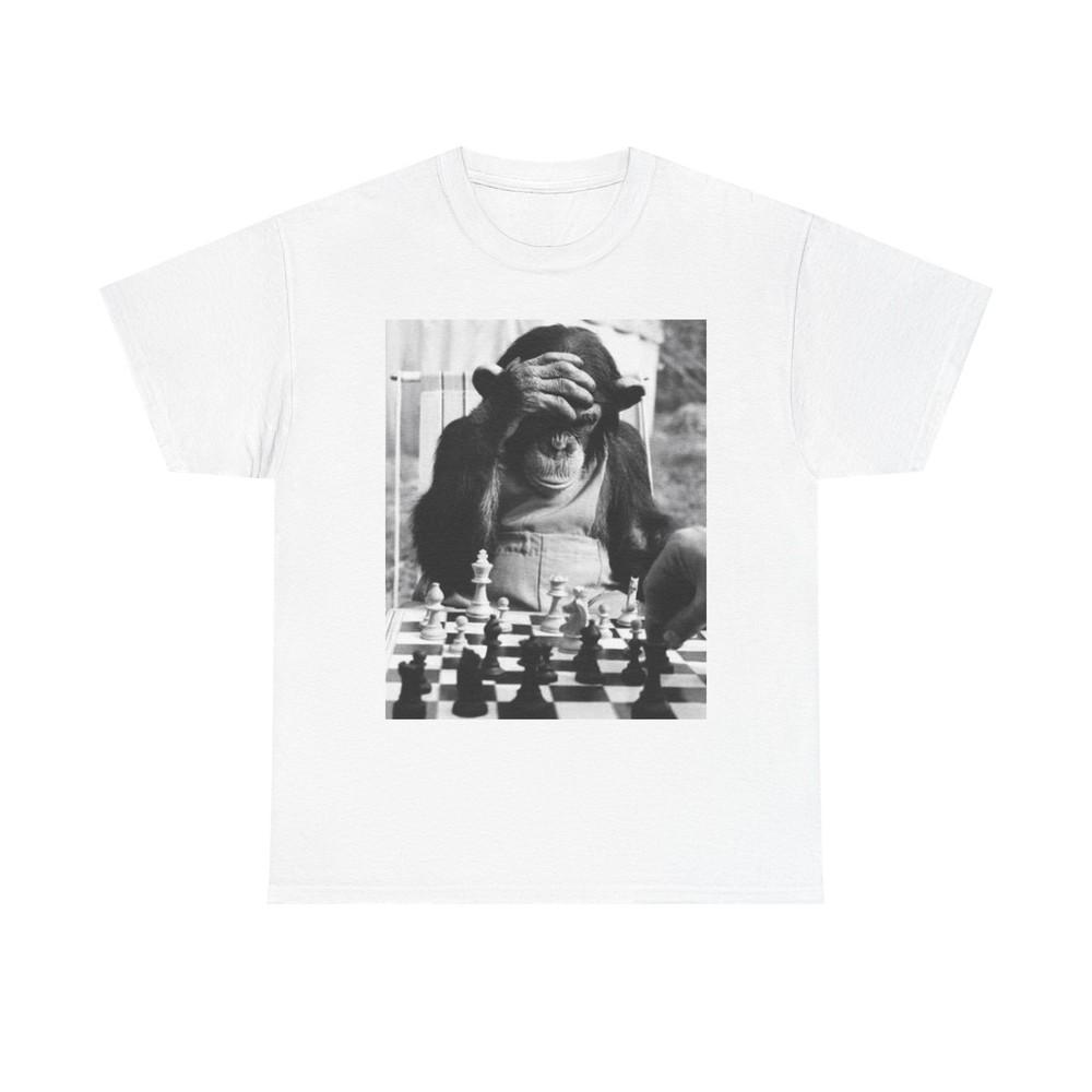 Monkey Playing Chess Funny Graphic T Shirt Unisex Heavy Cotton Tee Unisex T-Shirt S