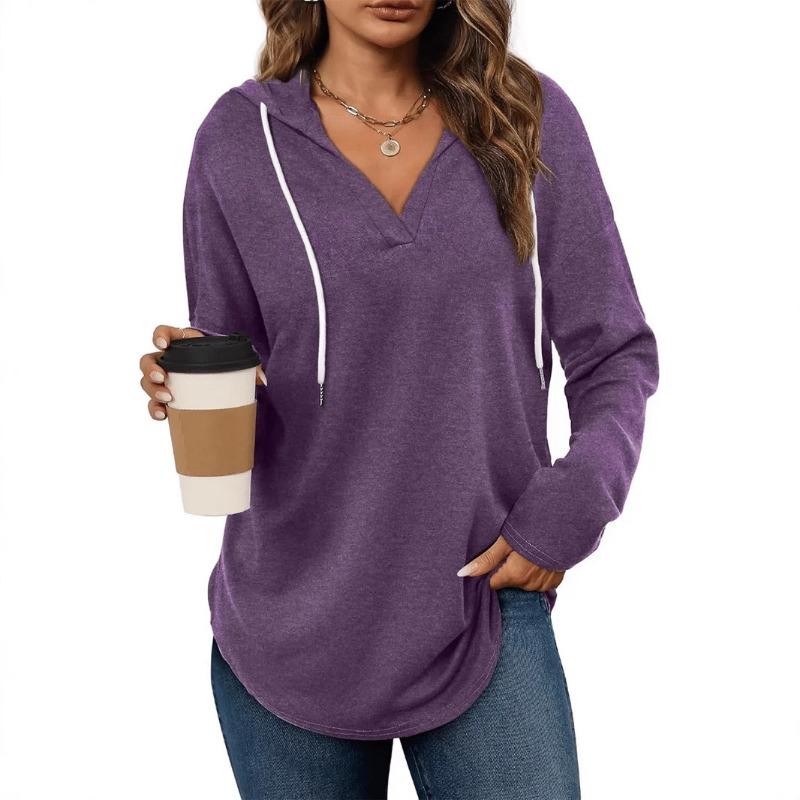 Women S V Neck Hooded Long Sleeve Casual Fall Sweatshirt