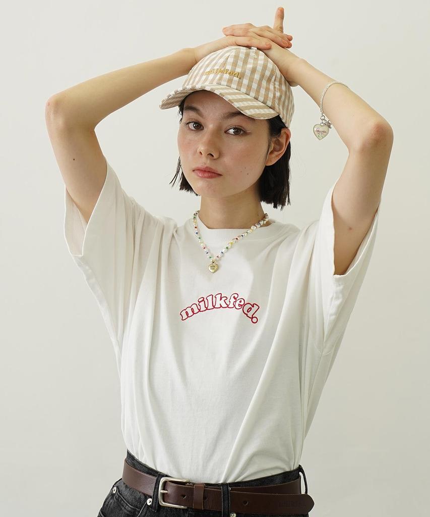 [Milkfed] GINGHAM LOGO CAP for women, BEIGE