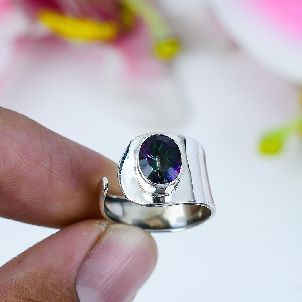 Inel de bijuterii din argint solid 925 cu topaz mistic natural S.11.5 m9q02