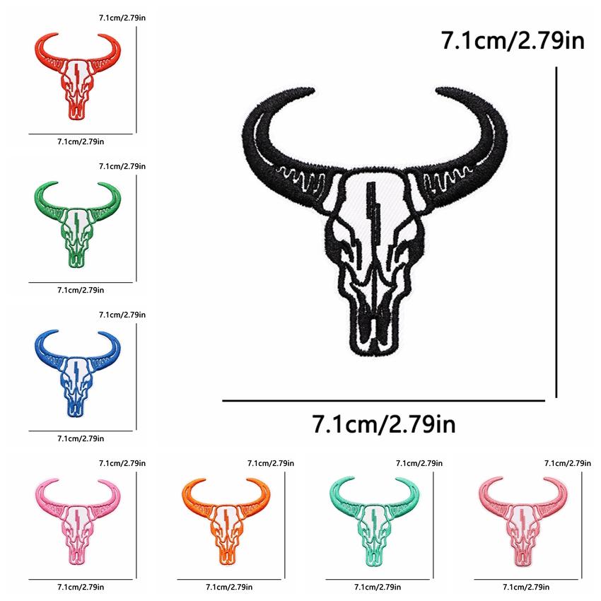10pcs Wholesale Western Cowboys Embroidered Diy Hats Backpack Sewing Badges Greet Cow Head Patch Iron On Patches Stickers 