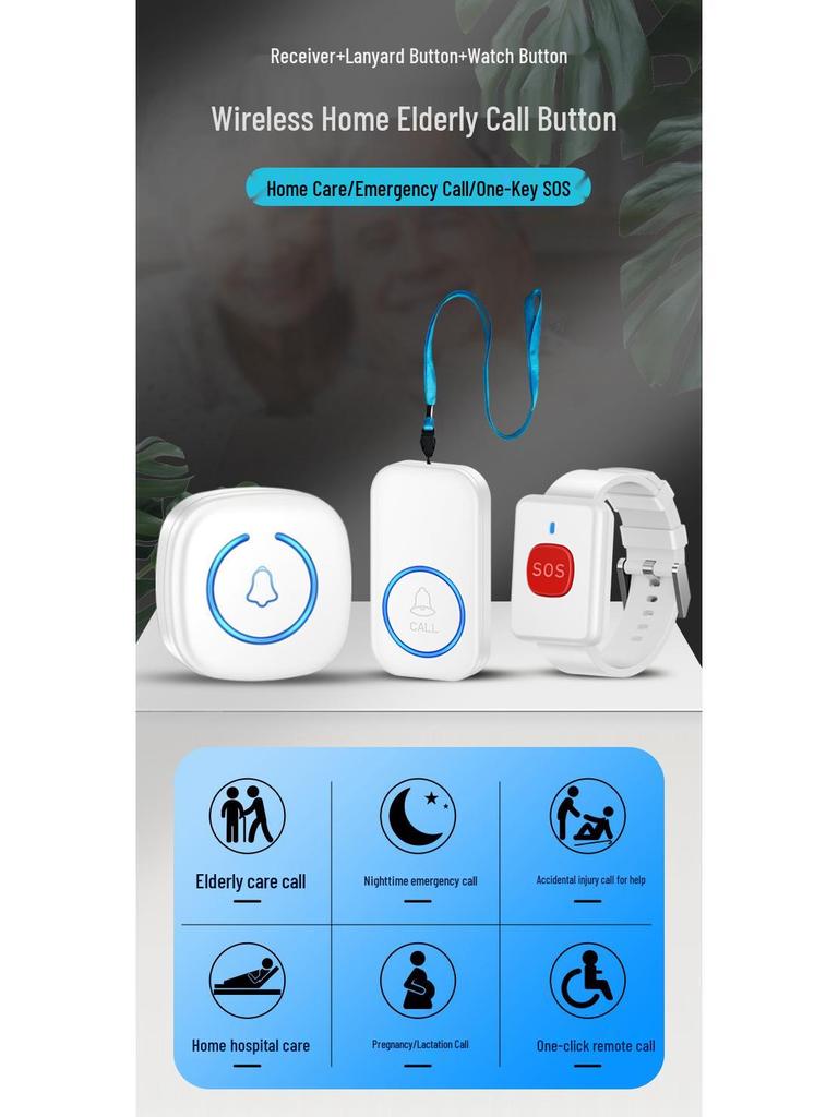 Elderly Wireless Emergency Alarm with Lanyard & Music Bracelet