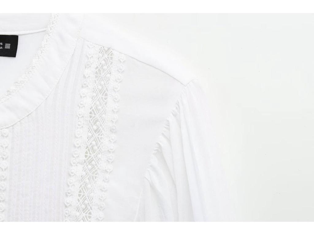 Spring 2025 Women's European and American Style Lace Pleated Shirt Top