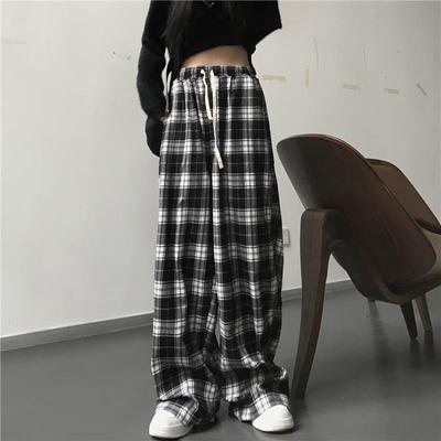 Mada Pavasaris Vasara Ruduo Harajuku Negabaritinės languotos kelnės Moteriškos languotos kelnės Rudens plačios sportinės kelnės Minkštos