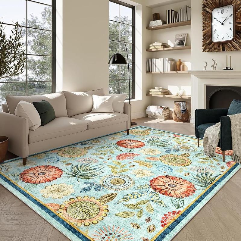 Retro Floral Carpet Bohemian Style Living Room Bedroom Coffee Table Anti Slip Mat Office Winter Warm Rug Home Decoration