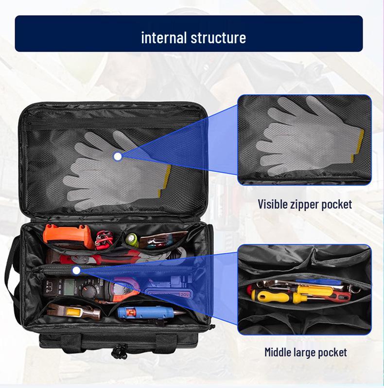 Sac de rangement d'outils tactique noir amélioré avec couvercle de support, fond épais, antidérapant, résistant à l'usure.
