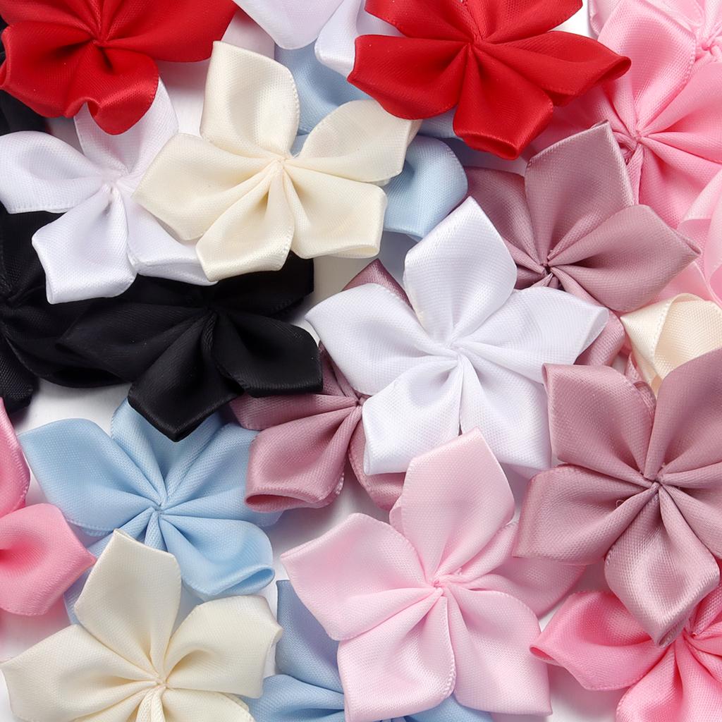 20 Stück 6cm Satinband Blume Bunt Künstliche Stoff Fünfblättrige Blumen Für DIY Hochzeit Kleidung Nähen Kopfschmuck Dekoration