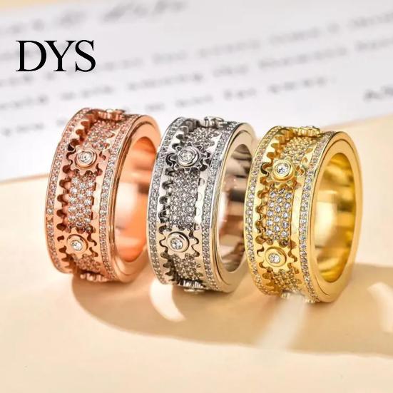 Portable Stress Relief Tool Finger Band Adjustable Anti-Anxiety Fidget Ring Stainless Steel Everyday Wear Reducer Cubic Zirconia Inlaid Rotating