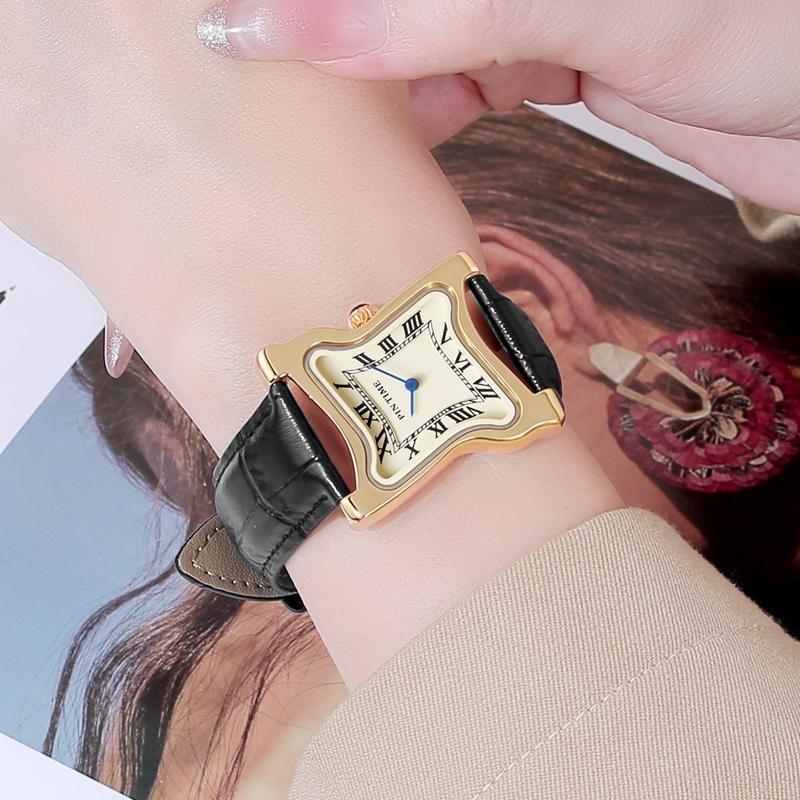 Y2K Goldene Uhren Retro Herren-Quarz-Armbanduhr Quadratische Schmelzende Uhr Römische Ziffern Stundenmarkierungen Unregelmäßige Unisex-Uhr