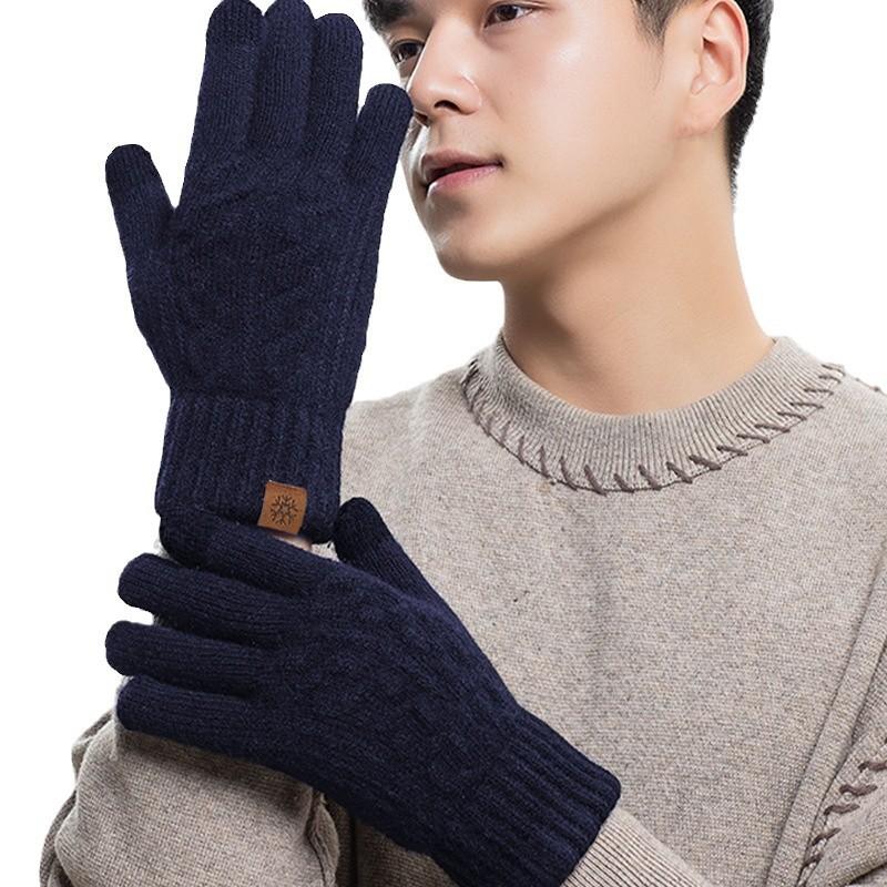 Plush Plush Thickened Twist Knitted Gloves for Men's Cold Proof Touch Screen Warm Gloves Yarn Outdoor Windproof Gloves Winter