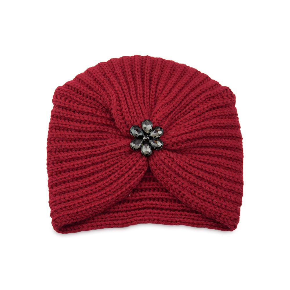 European-American Diamond Flower Knitted Wool Hat - Bohemian Crystal Indian Hat for Autumn/Winter