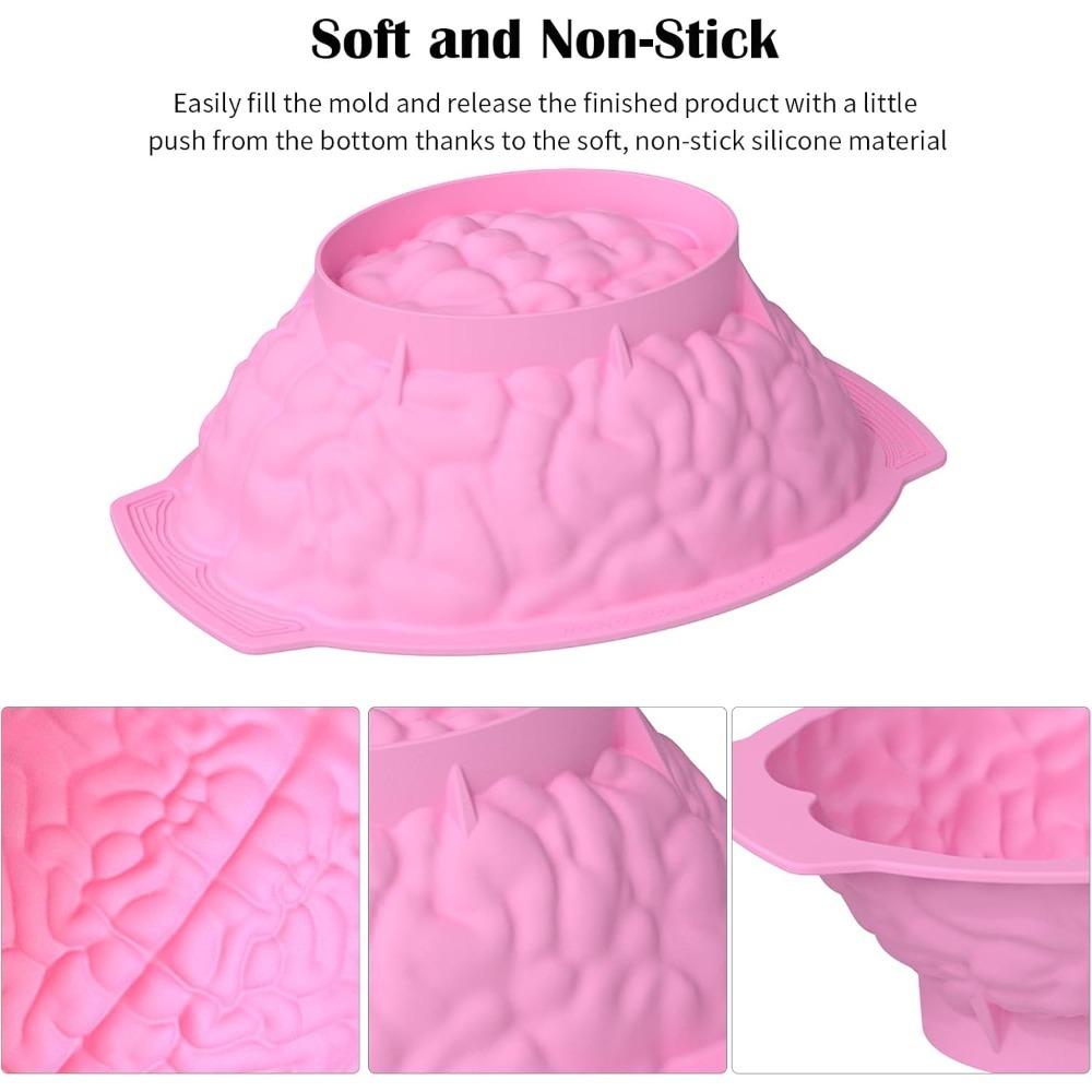 Halloween Silicone Brain Baking Mold Realistic Mold with Support Base Thickened, Suitable for Fondant Chocolate Jelly or Pudding