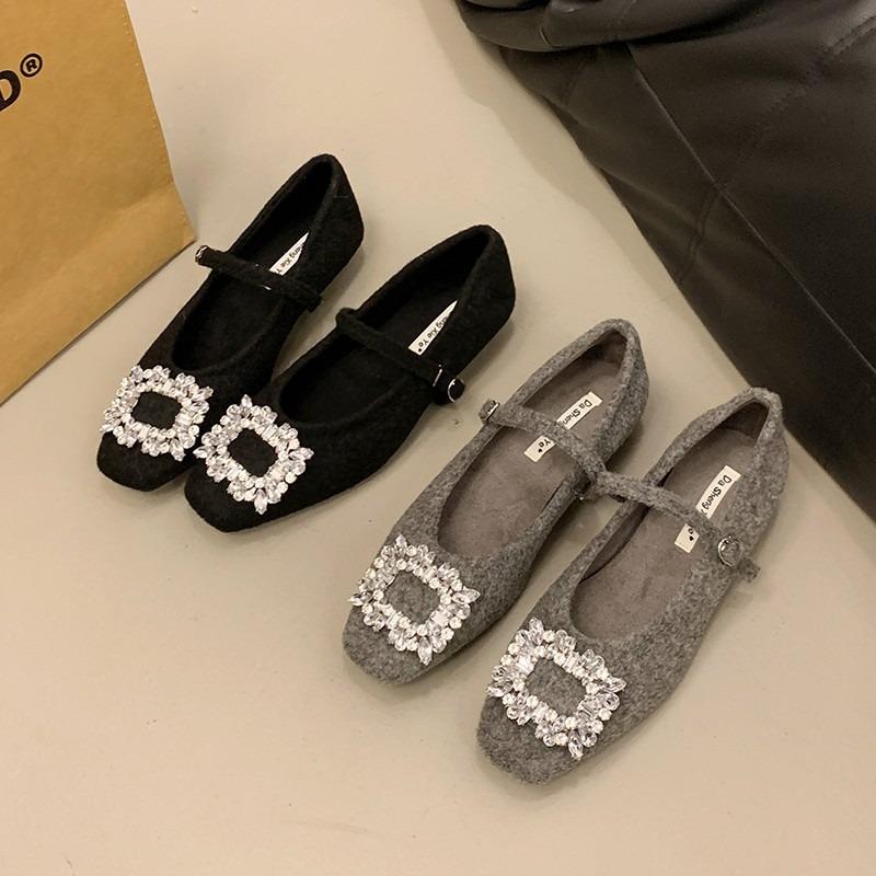 Low Heel Thick Heel Mary Jane Women's Shoes New Autumn and Winter Rhinestone Gentle Evening Shoes with Skirt Single Shoes