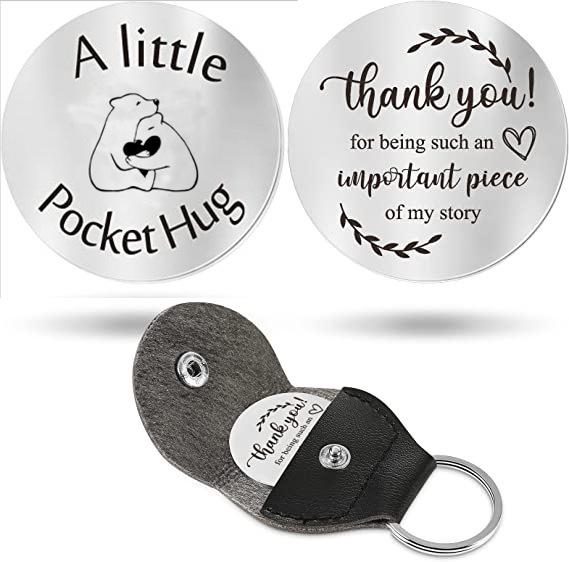 Cross Car Key Inspirational Decision Coin Leather Keychain with Stainless Steel Engraved Double-Sided Round Charm Gift