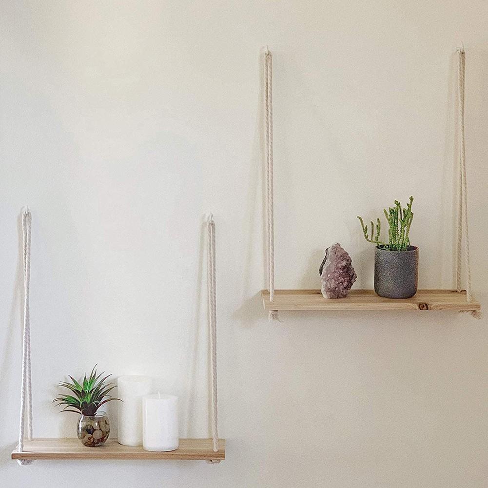 Hanging Shelves Set of 1 Rustic Design with Hooks for Easy Mounting