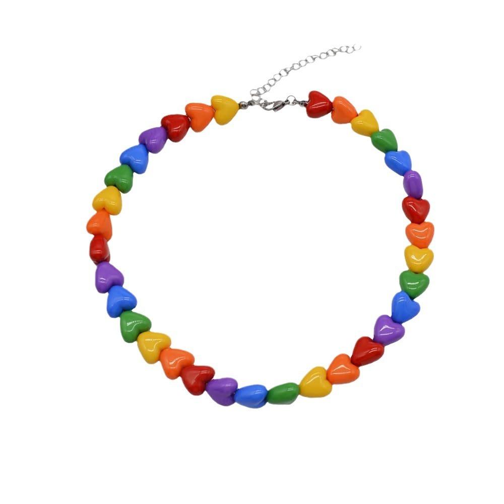 

Colorful Rainbow Necklace Pride Heart Beaded Necklace Elegant Collarbone Chain Pride Month Rainbow Love