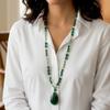 Beads Chain Long Necklaces Green Stone Water Drop Pendant Necklace Sweater Chain Jewelry For Women Gift