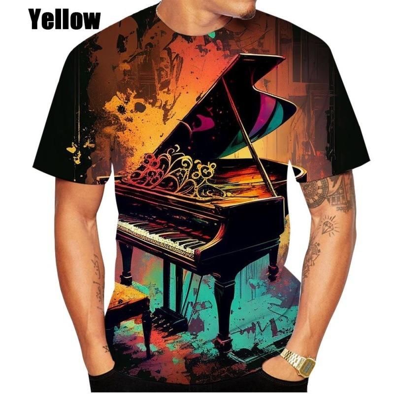 Mode 3D-Druck T-Shirt Klaviernoten Schwindel Hypnotisch Lustige Kurzarm-Tees Männer/Frauen Tops