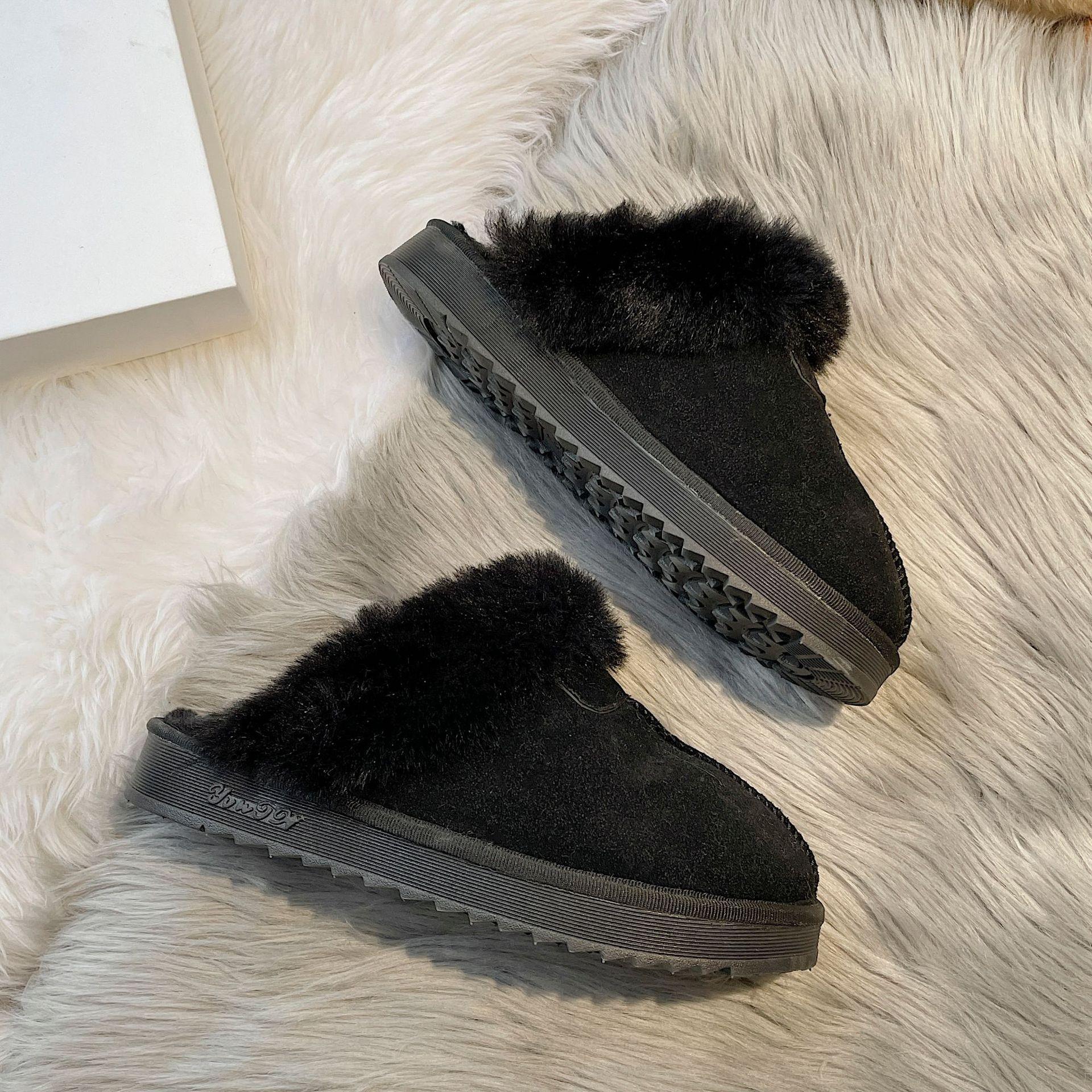 

Fur integrated bag head half drag cotton slippers women wear lazy wind warm fashion versatile non-slip fluffy slippers women 40 чорний
