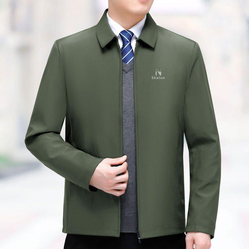 Men's Lapel Jacket: Loose Fit, Plus Size, Dad Style, Versatile Business Wear for Middle-aged & Elderly - Spring & Autumn
